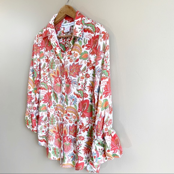 GRETCHEN SCOTT floral top Ruffle sleeve fall color RELISTED - Picture 4 of 9